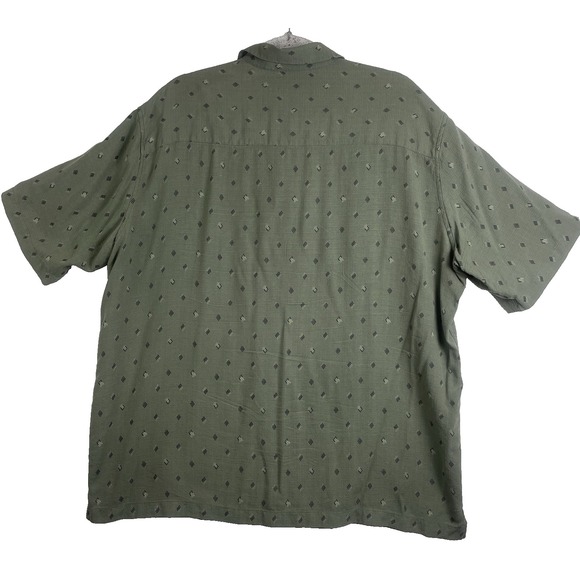 Crazy Horse A Claiborne Company 100% Silk Button Up Short Sleeve Shirt XL Olive - Picture 13 of 14